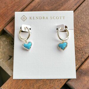 Kendra Scott Ari Heart Earrings. Gold Turquoise